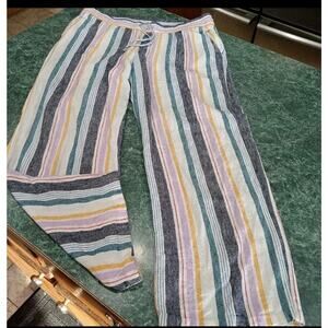 Old Navy Women's Large Linen Blend Wide Leg Drawstring Pants Stripe Beachy Boho